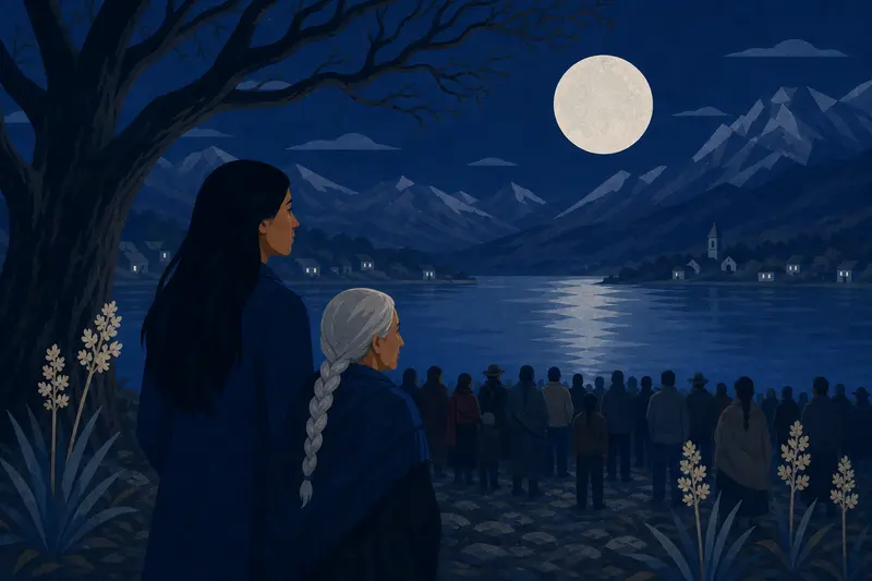 Cover illustration for Flowers on the Black Water, A0 Spanish story