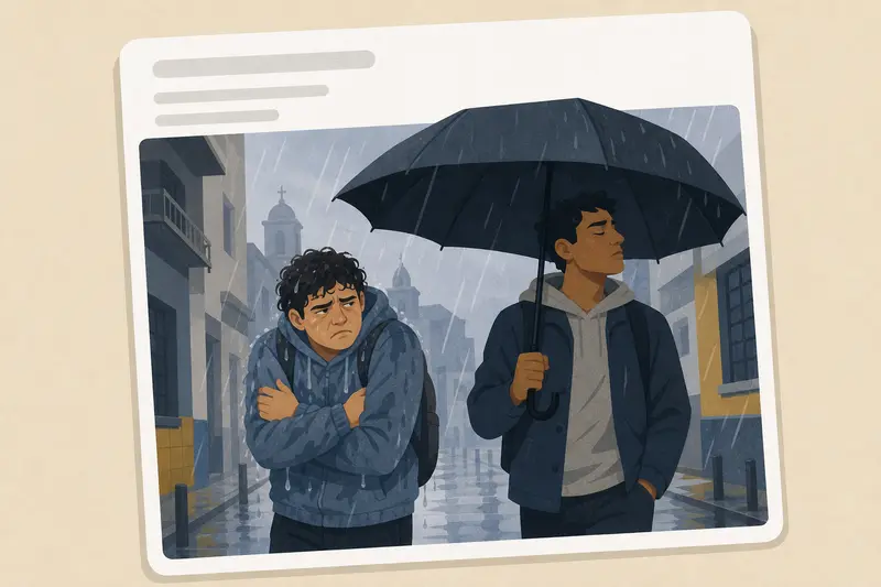 Cover illustration for AITJ for calling my roommate a bad friend because he refused to share his giant umbrella in the rain?, A0 Spanish story