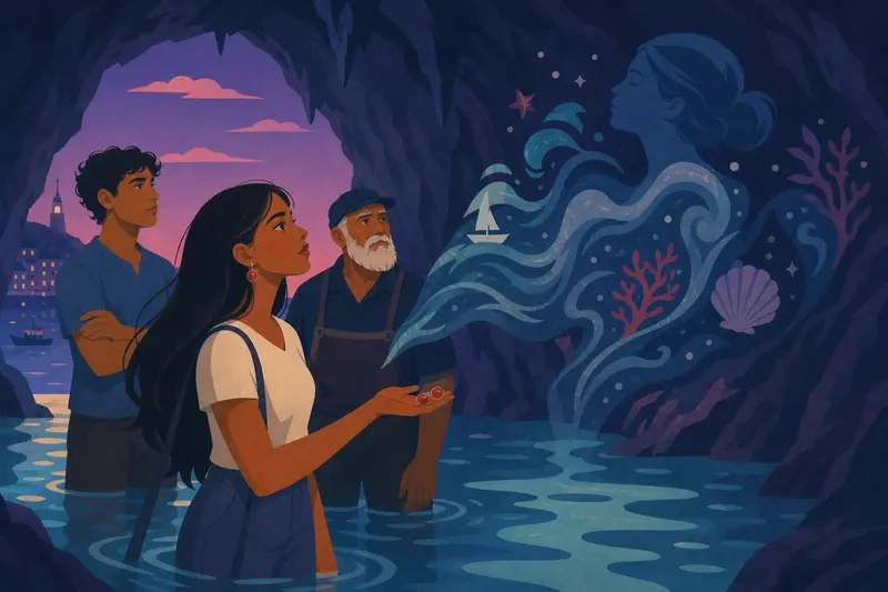 Cover illustration for The Sea's Voice, A0 Spanish story