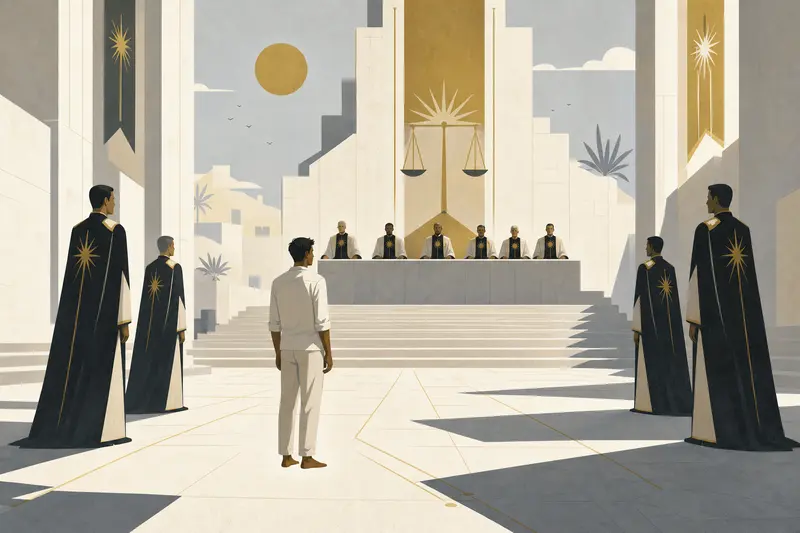 Cover illustration for The Trial of the Shadowless, C1 Spanish story