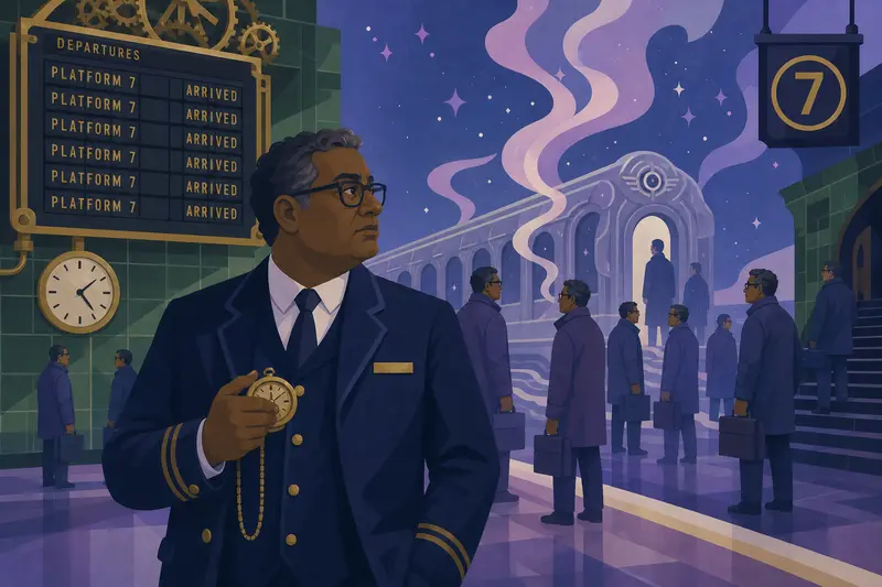 Cover illustration for Echoes on Platform Seven, C1 Spanish story