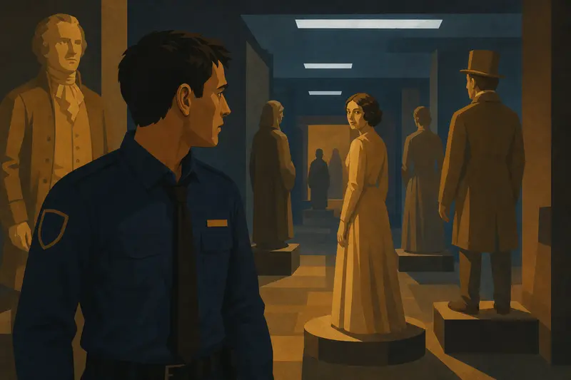 Cover illustration for The Figure in Gallery Seven, B1 Spanish story