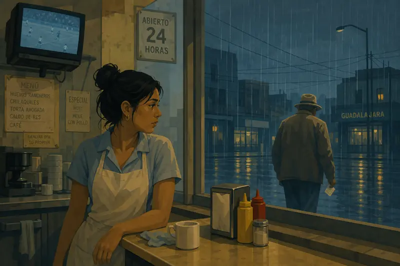 Cover illustration for Six Numbers in the Rain, A2 Spanish story