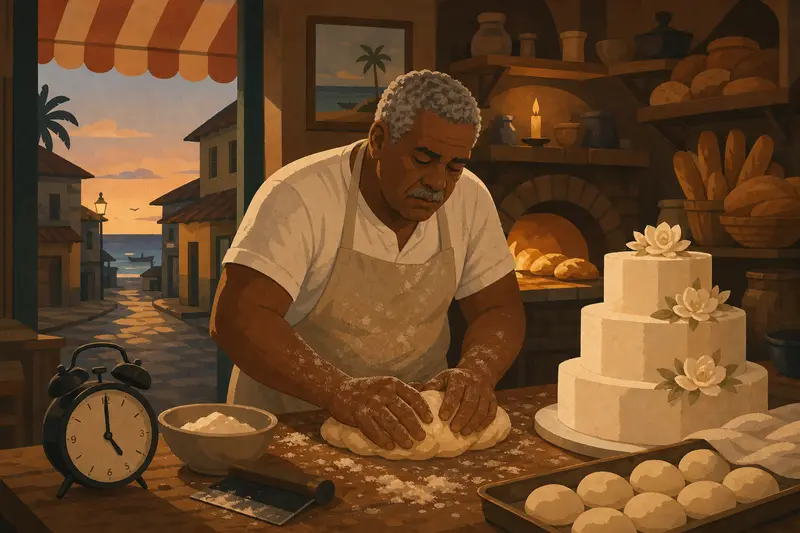 Cover illustration for Nobody Bakes Like Adalberto, A1 Spanish story