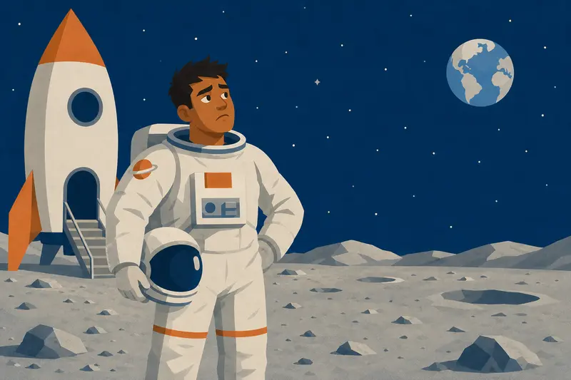Cover illustration for Locked Out on the Moon, A1 Spanish story