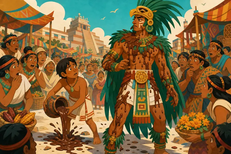 Cover illustration for Chocolate on the Eagle Warrior, A2 Spanish story