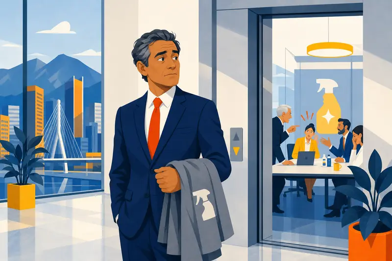 Cover illustration for The Wrong Man in the Right Suit, B1 Spanish story