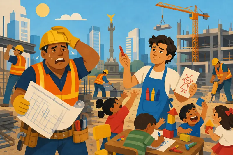 Cover illustration for Hard Hats and Crayons, B1 Spanish story