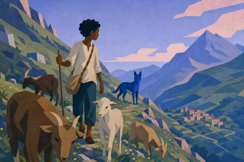 Cover illustration for The Blue Dog on the Mountain, A2 Spanish story