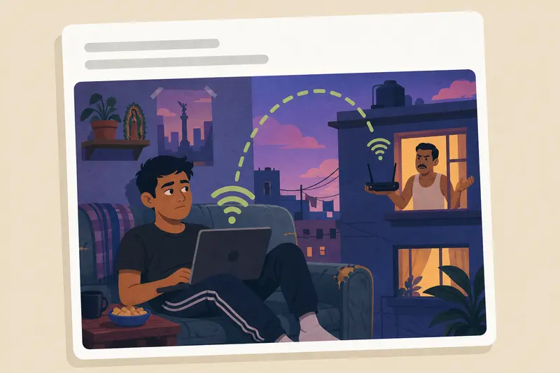 Cover illustration for AITJ for using my neighbor's Wi-Fi without permission for a whole year?, A2 Spanish story