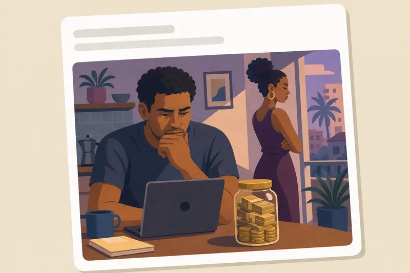 Cover illustration for AITJ for keeping a secret savings account worth more than our combined annual income just to "test" my partner's financial responsibility?, C1 Spanish story