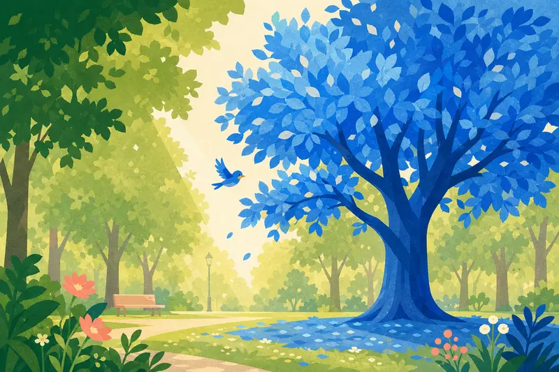 Cover illustration for The Blue Tree, A0 Spanish story
