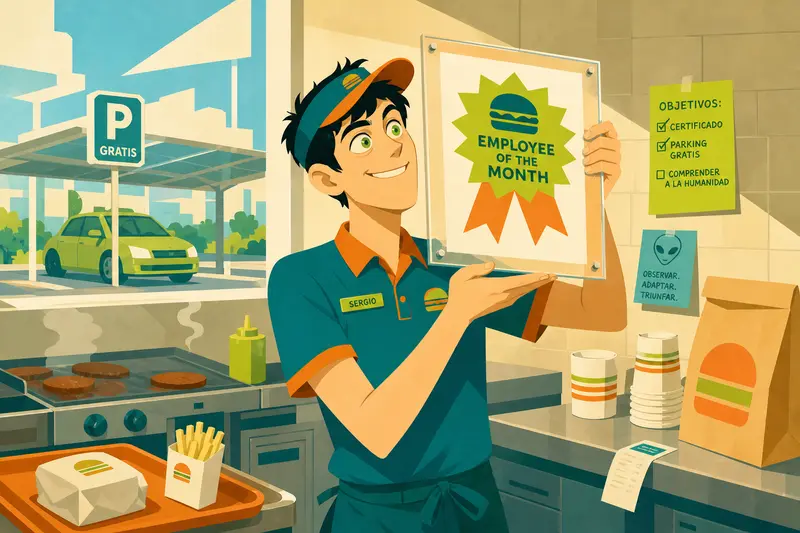 Cover illustration for Employee of the Month, B2 Spanish story