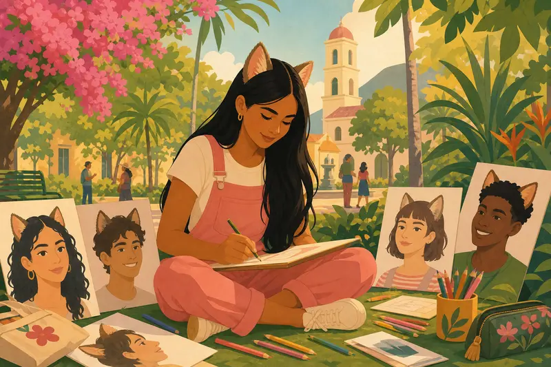 Cover illustration for The Cat Ear Artist, A1 Spanish story