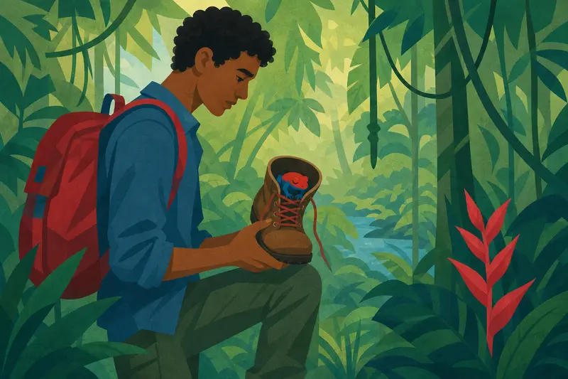 Cover illustration for Blue and Red in the Green, A1 Spanish story