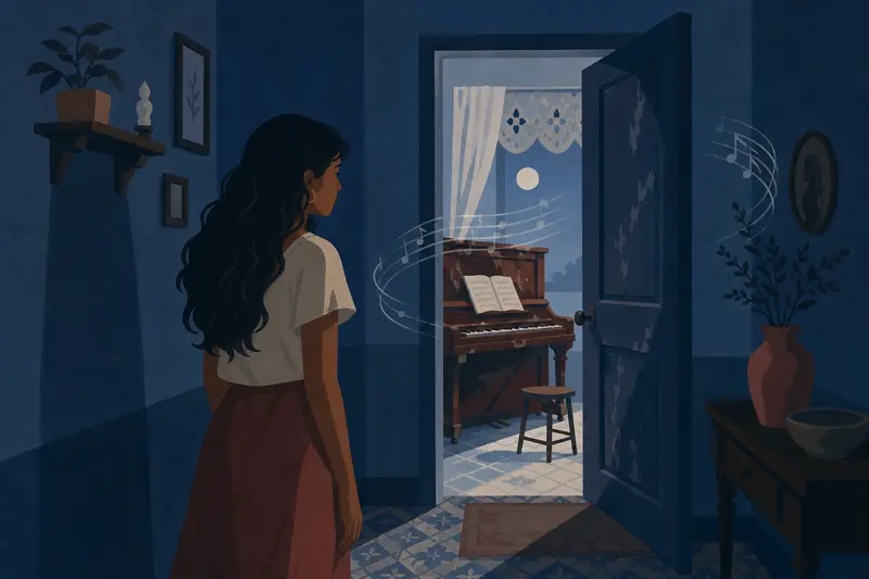 Cover illustration for The Song in the Old Room, A0 Spanish story