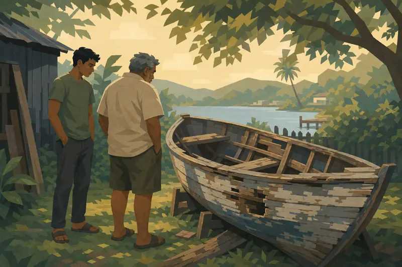 Cover illustration for The Boat That Waited, A2 Spanish story