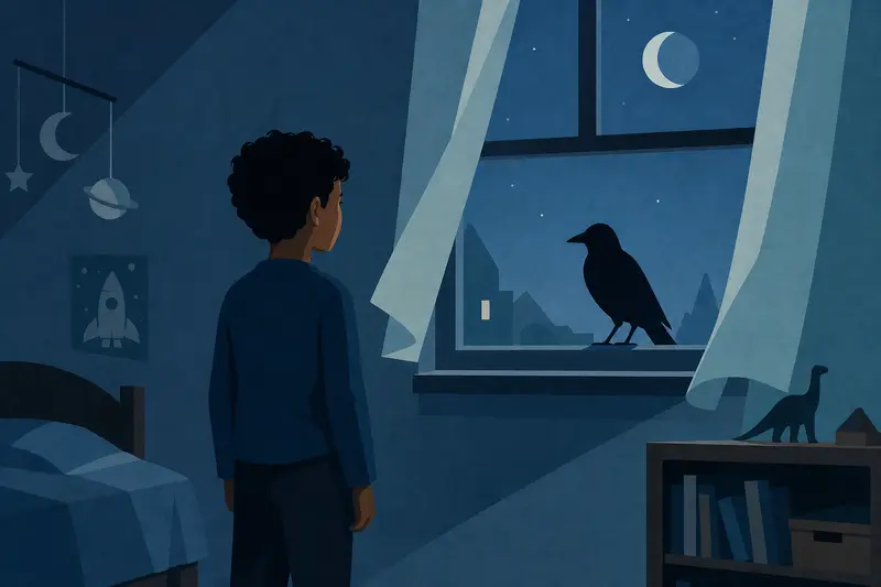 Cover illustration for The Black Bird at the Window, A0 Spanish story