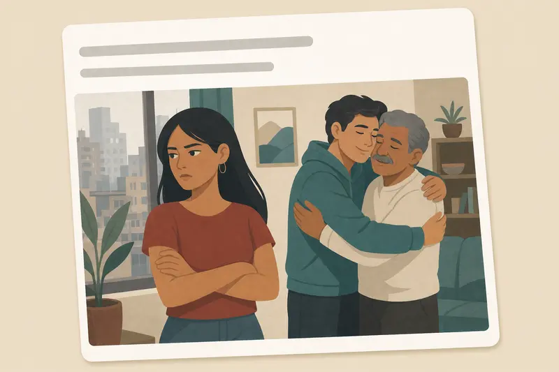 Cover illustration for AITJ for breaking up with my boyfriend after he donated a kidney to my estranged father because we lacked 'emotional spontaneity'?, C1 Spanish story