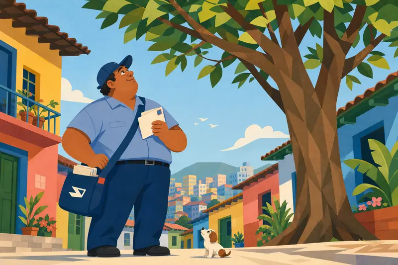 Cover illustration for The Postman and the Puppy, A1 Spanish story