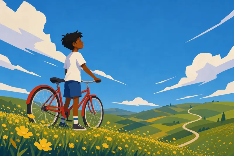 Cover illustration for The Red Bicycle, A0 Spanish story