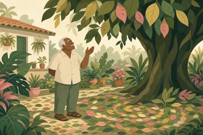 Cover illustration for The Leaves That Speak, A1 Spanish story