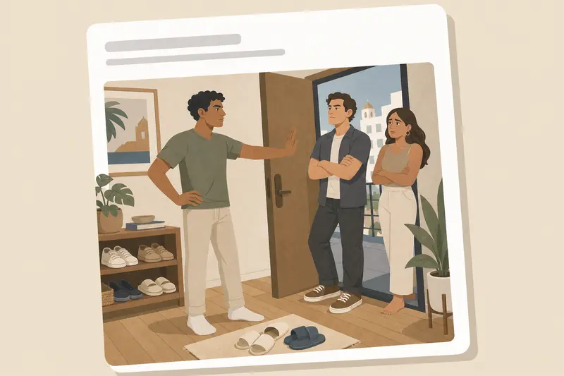 Cover illustration for AITJ for asking my guest to leave because he wouldn't take off his shoes?, B1 Spanish story