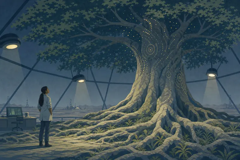 Cover illustration for The Hum Beneath the Roots, B1 Spanish story