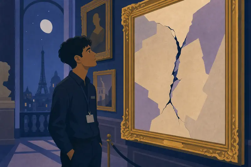Cover illustration for The Crack in the Canvas, B2 Spanish story