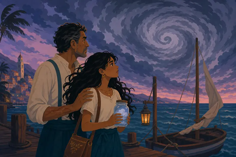 Cover illustration for The Name of the Storm, B1 Spanish story