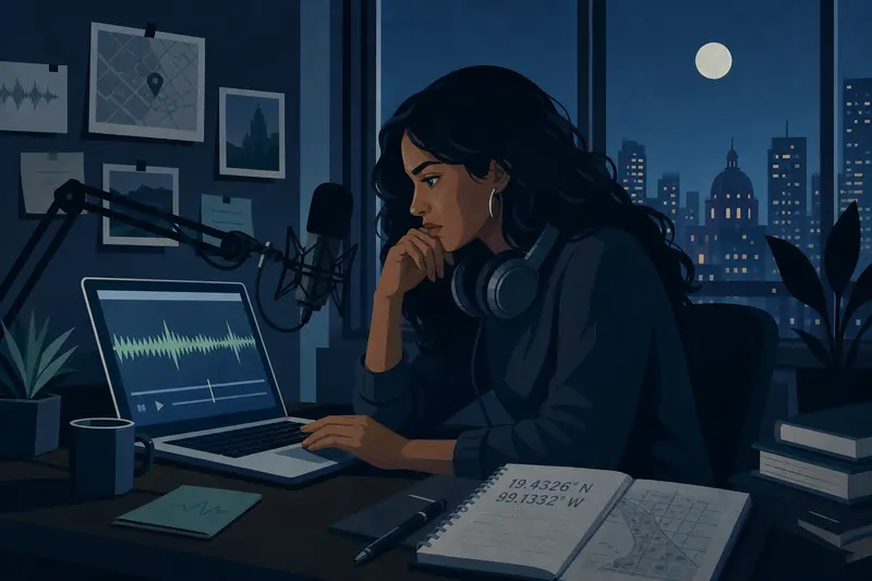Cover illustration for The Voice on the Recording, B2 Spanish story