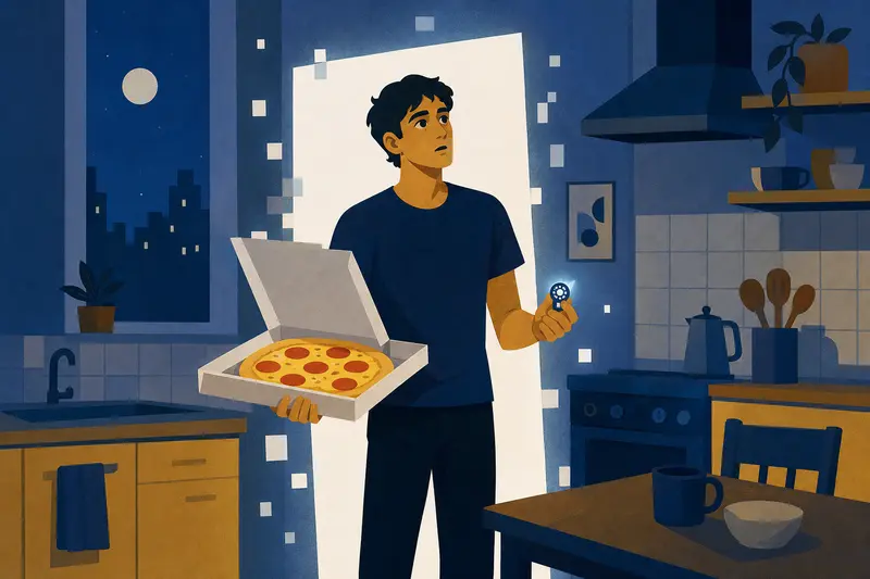 Cover illustration for The Pizza Man Needs No Door, A1 Spanish story