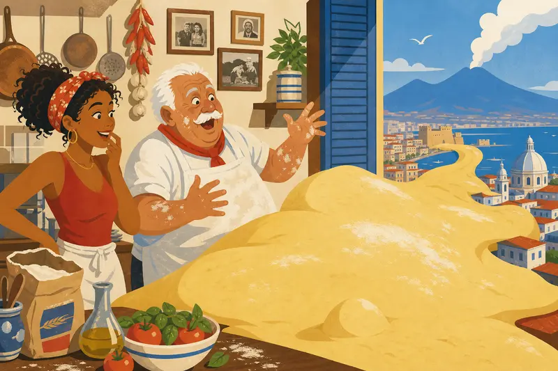 Cover illustration for The Dough That Ate Naples, A2 Spanish story