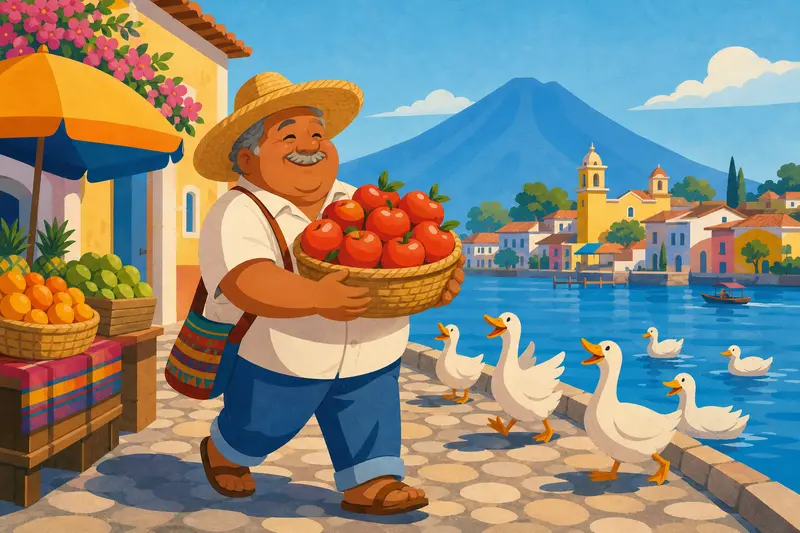 Cover illustration for Ten Apples Walk Home, A0 Spanish story