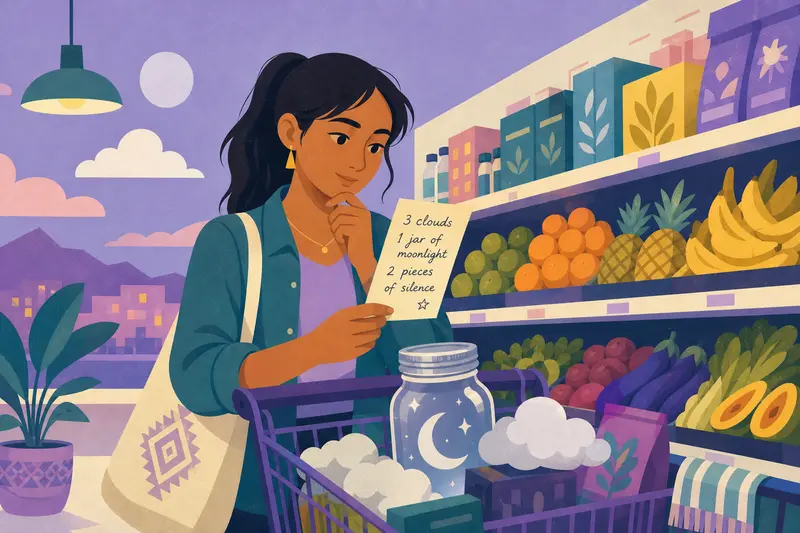 Cover illustration for The Shopping List from Nowhere, A2 Spanish story
