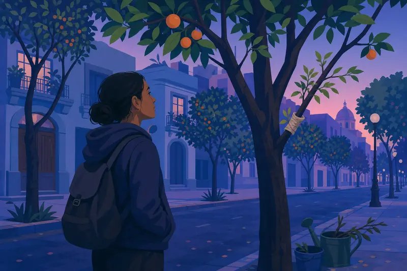 Cover illustration for The Orchardist of Colonia Roma, C1 Spanish story