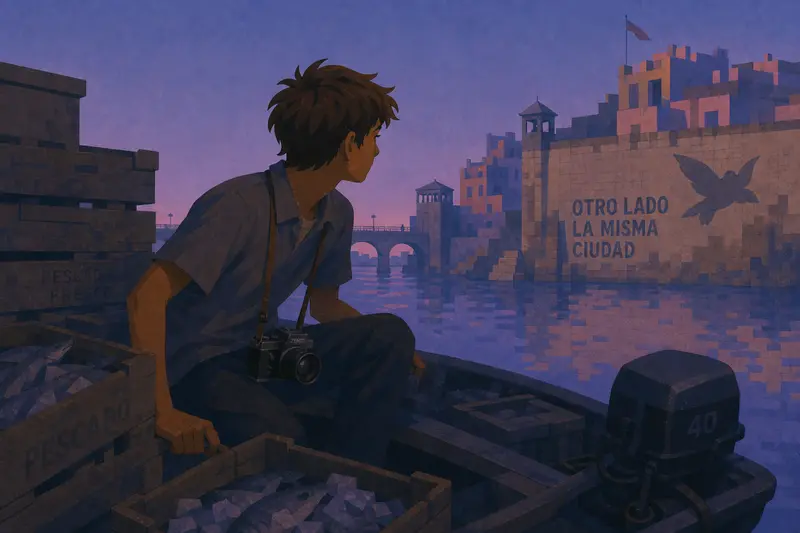 Cover illustration for The Far Bank, B2 Spanish story