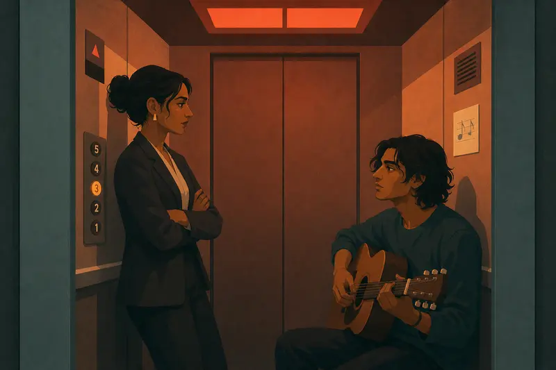 Cover illustration for Five Notes on the Third Floor, A2 Spanish story
