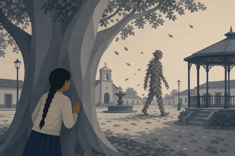 Cover illustration for The Seeker Made of Leaves, A2 Spanish story