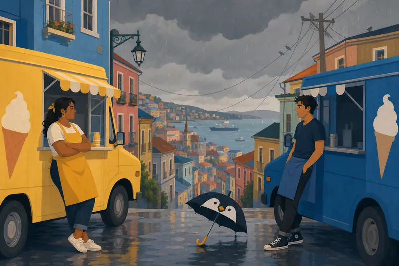 Cover illustration for The Smallest Umbrella in Valparaíso, B1 Spanish story