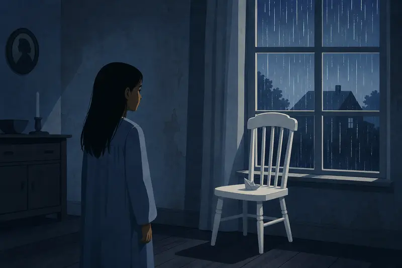 Cover illustration for The Chair at the Window, A0 Spanish story