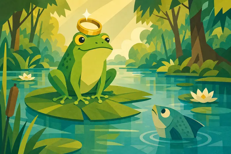 Cover illustration for The Frog Who Found a Crown, A0 Spanish story