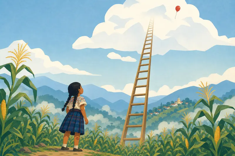 Cover illustration for The Ladder in the Corn, A1 Spanish story