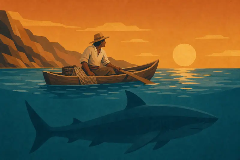 Cover illustration for The Fisherman's Shark, A1 Spanish story