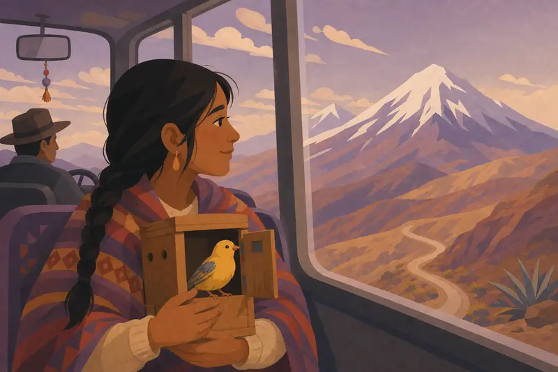 Cover illustration for The Little Yellow Passenger, A0 Spanish story