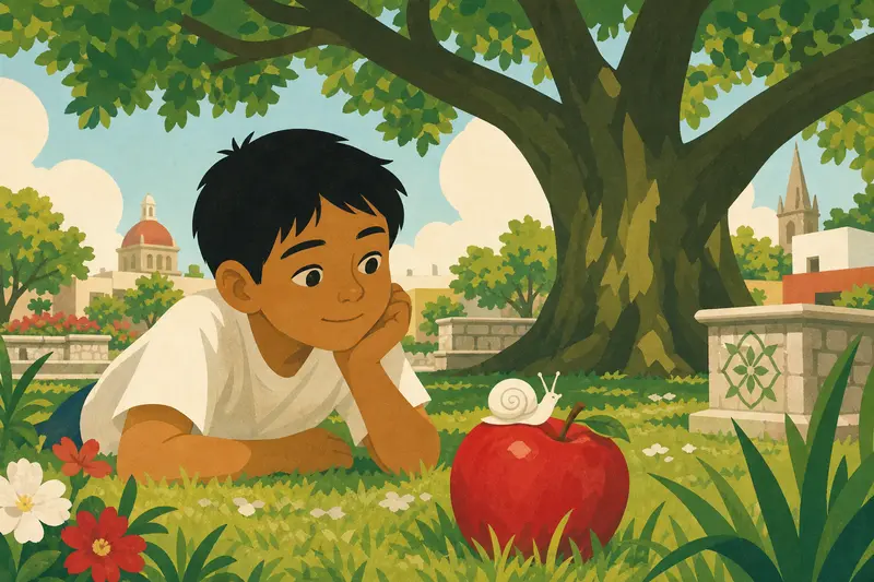 Cover illustration for A Cloud on a Red Apple, A0 Spanish story