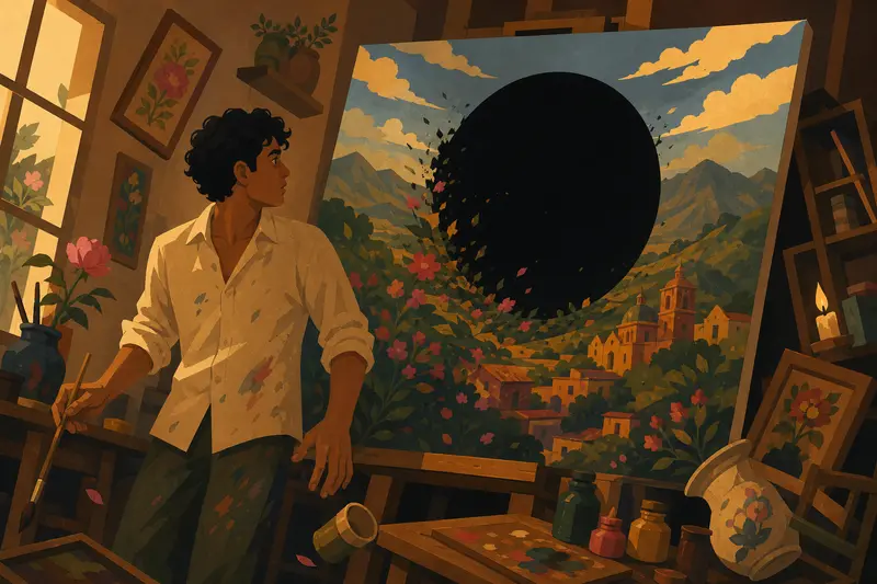 Cover illustration for The Painter's Black Hole, B1 Spanish story