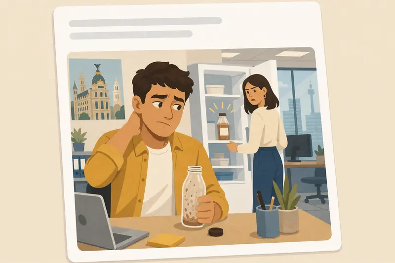 Cover illustration for AITJ for drinking a coworker's milk drink at work?, A1 Spanish story