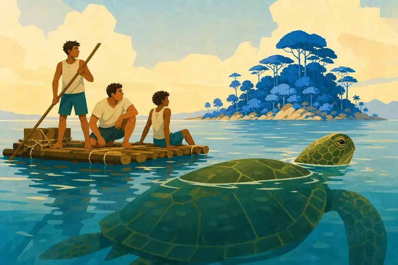 Cover illustration for The Turtle and the Blue Trees, A1 Spanish story
