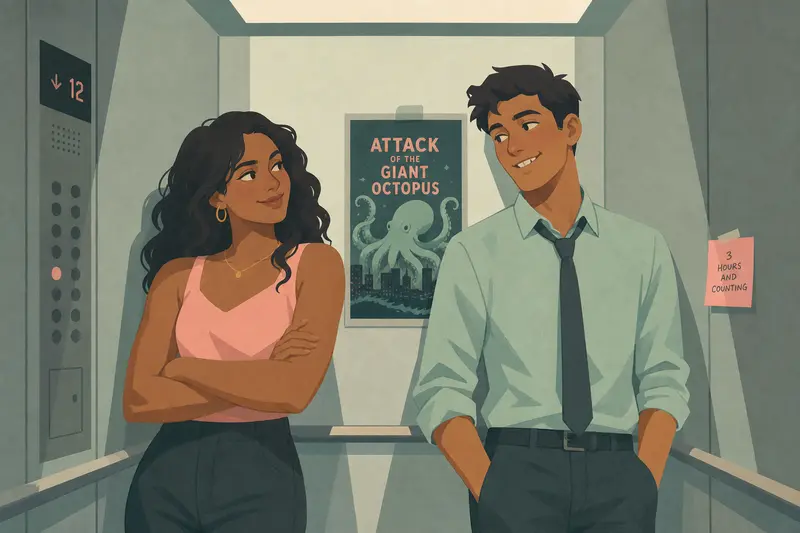 Cover illustration for Bad Movies and Broken Elevators, B1 Spanish story